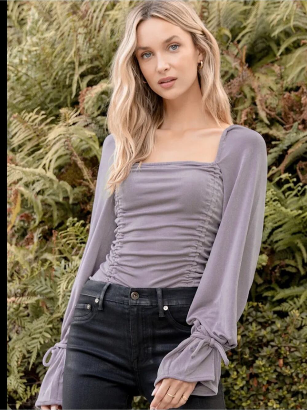 Intimately Free People Woman’s Gray Ruched stretching Long Sleeve Bodysuit